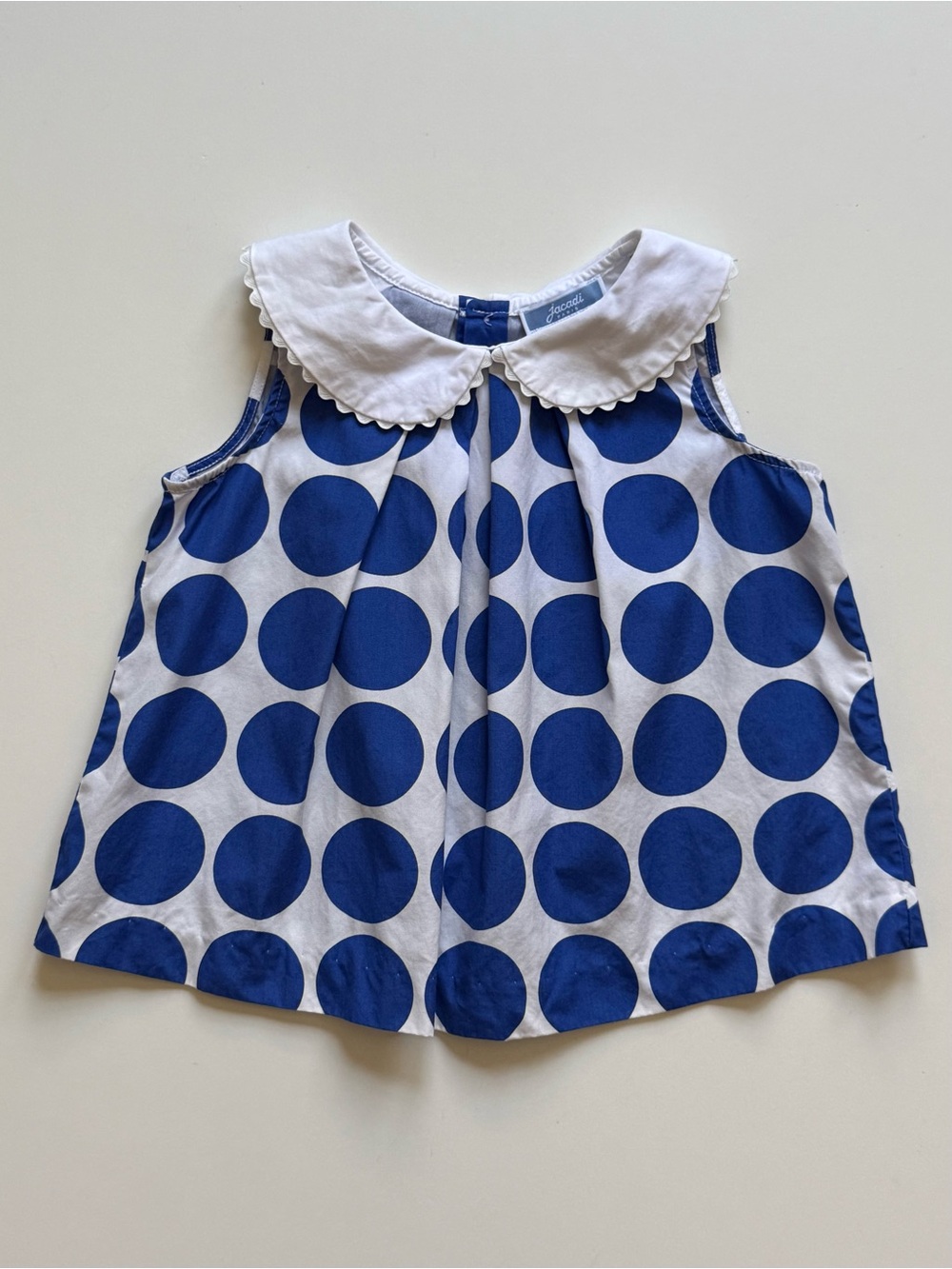 Jacadi Girls Blue & White Polka Dot Sleeveless Top - Size 24M